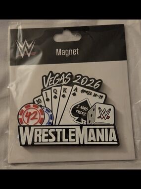 WWE WrestleMania Vegas 2026 Magnet - White, Black with Red & Blue Accents